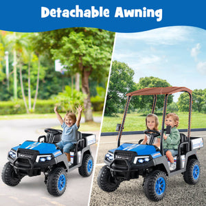 24V Kids Golf Cart 4WD 2-Seater Ride on Car with Storage Trunk and Horn-Blue