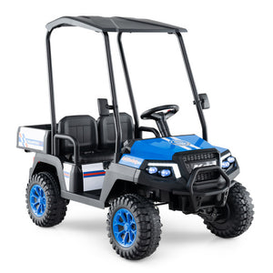 24V Kids Golf Cart 4WD 2-Seater Ride on Car with Storage Trunk and Horn-Blue