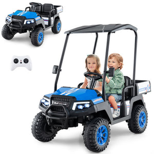 24V Kids Golf Cart 4WD 2-Seater Ride on Car with Storage Trunk and Horn-Blue