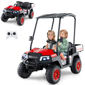 24V Kids Golf Cart 4WD 2-Seater Ride on Car with Storage Trunk and Horn-Red