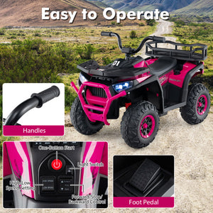 24V Kids Ride on Electric ATV Quad Car with Realistic Sounds and  LED Lights-Pink