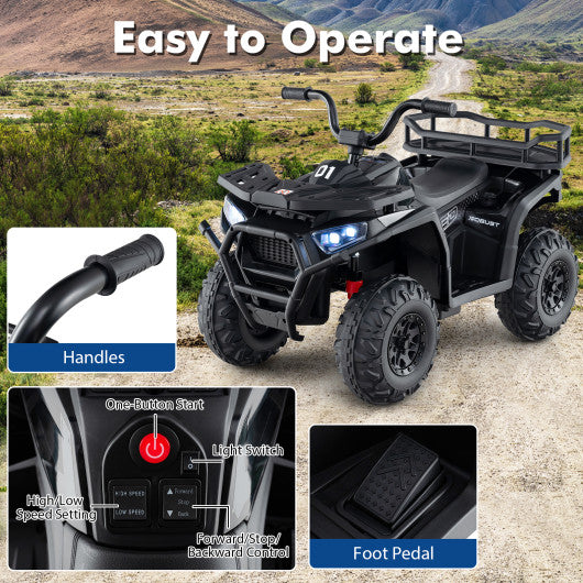 24V Kids Ride on Electric ATV Quad Car with Realistic Sounds and  LED Lights-Black