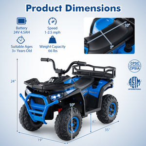 24V Kids Ride on Electric ATV Quad Car with Realistic Sounds and  LED Lights-Navy