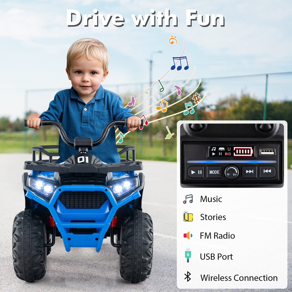 24V Kids Ride on Electric ATV Quad Car with Realistic Sounds and  LED Lights-Navy