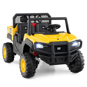 24V Ride On Dump Truck Licensed Caterpillar 2-Seater Kids Car with Remote Control-Yellow