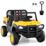 24V Ride On Dump Truck Licensed Caterpillar 2-Seater Kids Car with Remote Control-Yellow