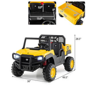 24V Ride On Dump Truck Licensed Caterpillar 2-Seater Kids Car with Remote Control-Yellow