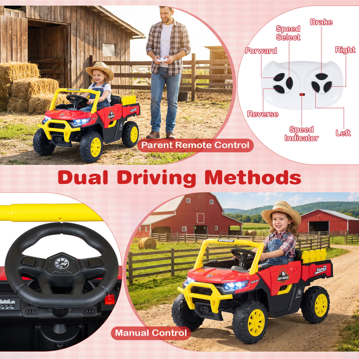 24V Ride On Dump Truck Car Off-Road with Remote Control and Music-Red