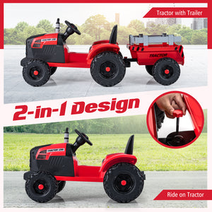 24V Ride On Tractor for Kids Electric Vehicle with Detachable Trailer and Remote Control-Red