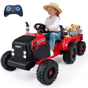24V Ride On Tractor for Kids Electric Vehicle with Detachable Trailer and Remote Control-Red