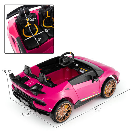 24V Ride-on Car for Kids 4WD 2-Seater Licensed Lamborghini Electric Vehicles with Music-Pink