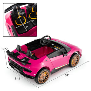 24V Ride-on Car for Kids 4WD 2-Seater Licensed Lamborghini Electric Vehicles with Music-Pink