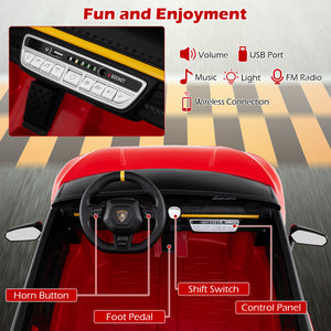 24V Ride-on Car for Kids 4WD 2-Seater Licensed Lamborghini Electric Vehicles with Music-Red