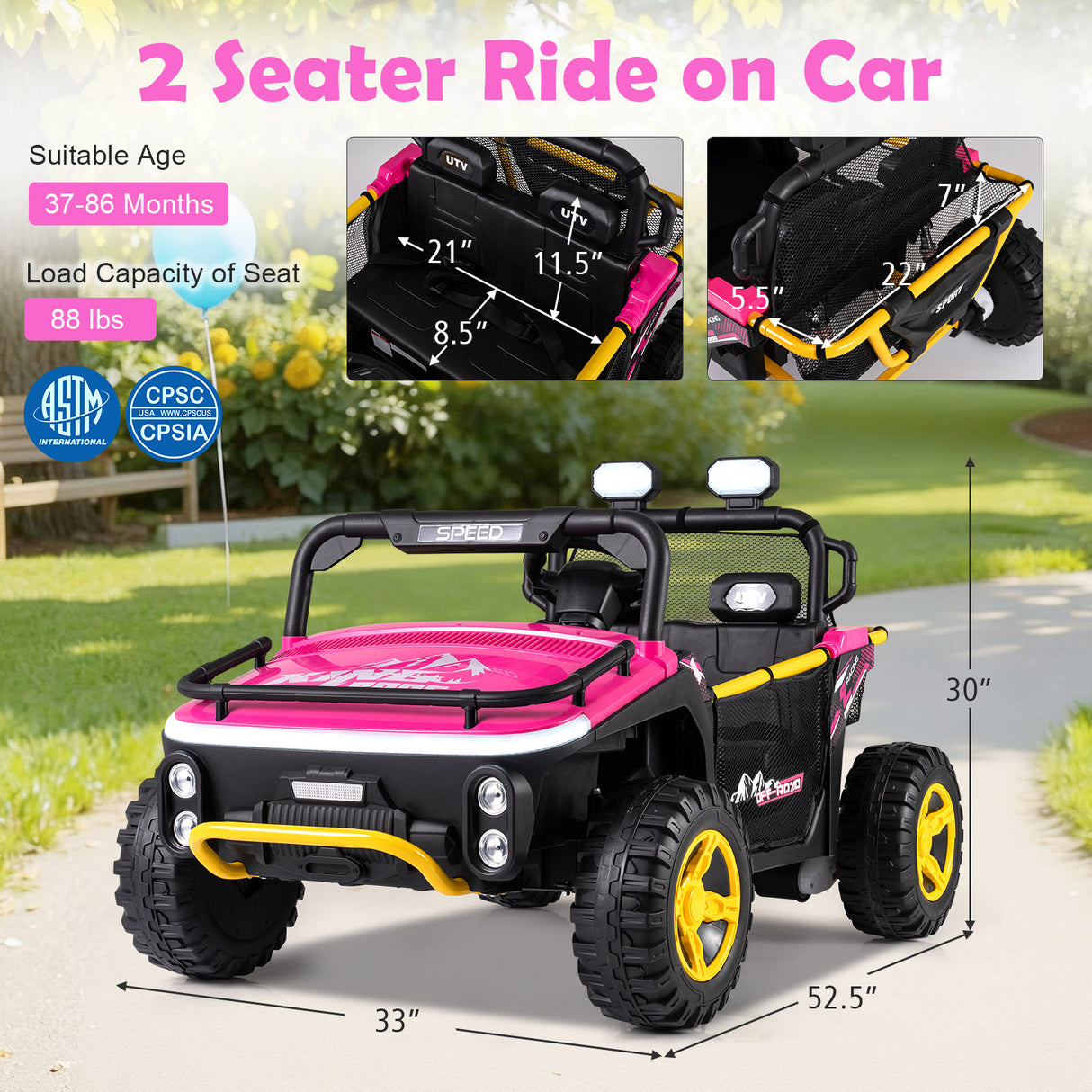 24V Ride on Toy for Kids 2 Seater Ride on Truck Car with Horn Music Story-Pink