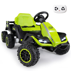 24V Ride on Tractor with Detachable Trailer and Music for Boys Girls-Green