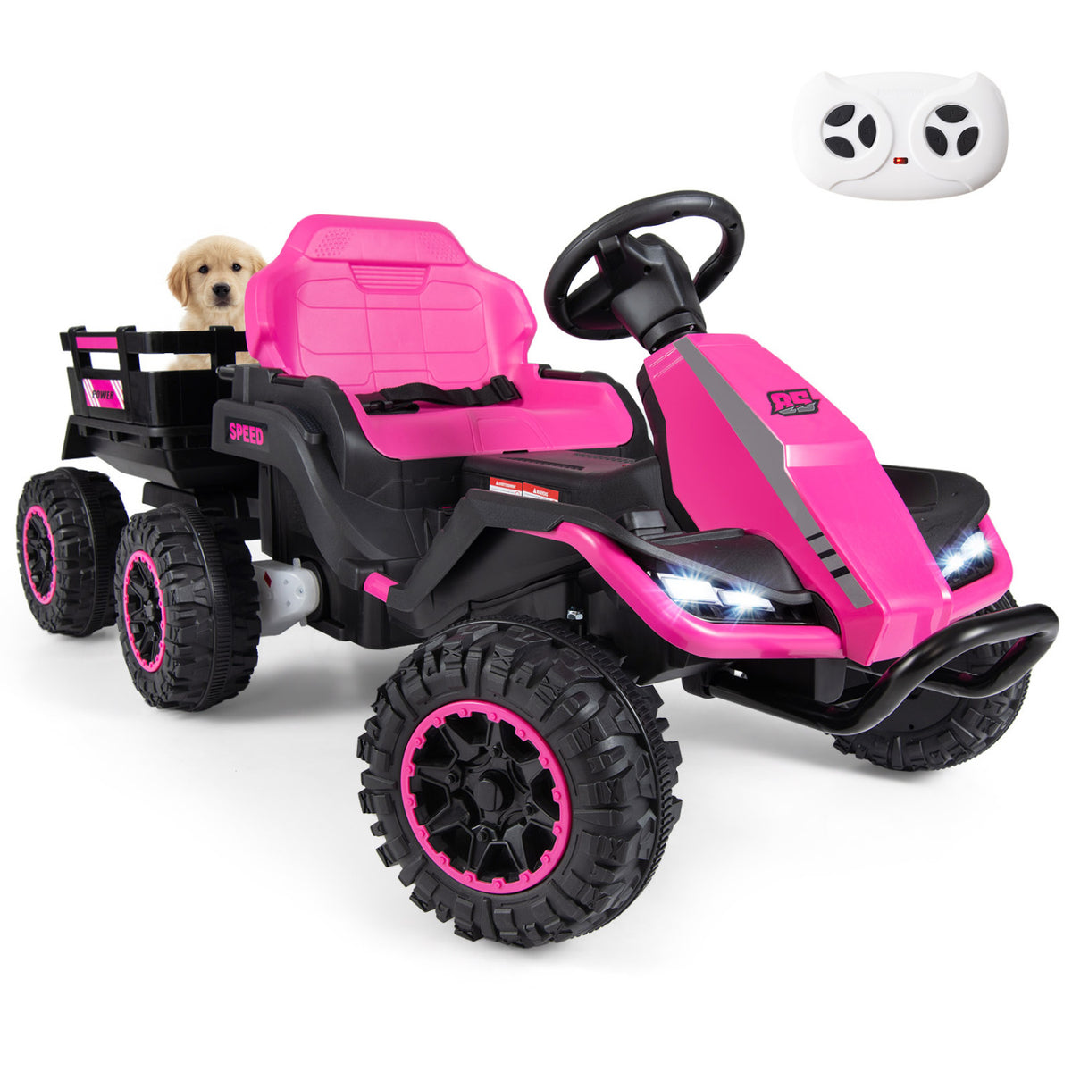 24V Ride on Tractor with Detachable Trailer and Music for Boys Girls-Pink