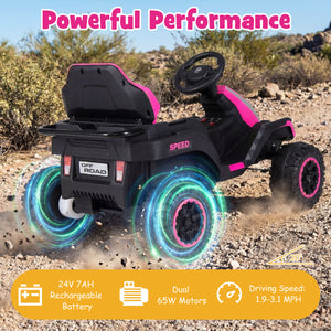 24V Ride on Tractor with Detachable Trailer and Music for Boys Girls-Pink