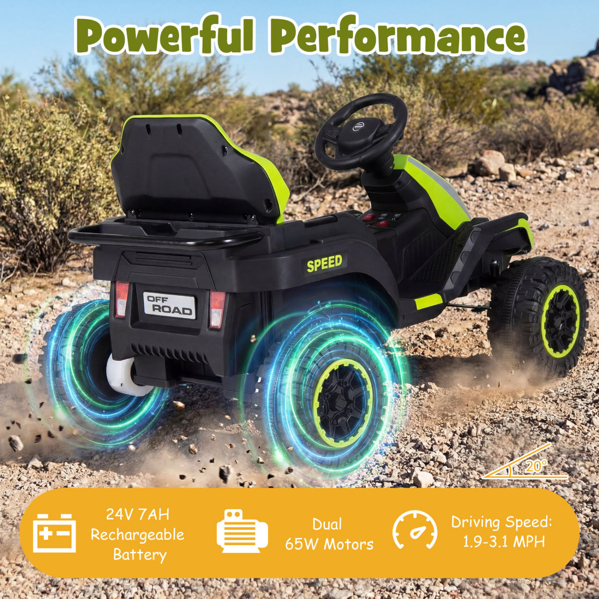 24V Ride on Tractor with Detachable Trailer and Music for Boys Girls-Green