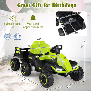 24V Ride on Tractor with Detachable Trailer and Music for Boys Girls-Green