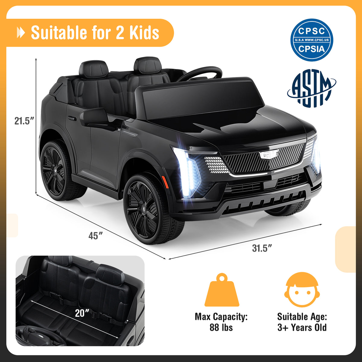 24V Ride on Truck 2-Seater Licensed Cadillac with Remote Control-Black