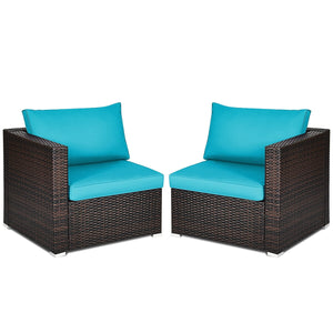 2PCS Patio Rattan Sectional Conversation Sofa Set-Blue