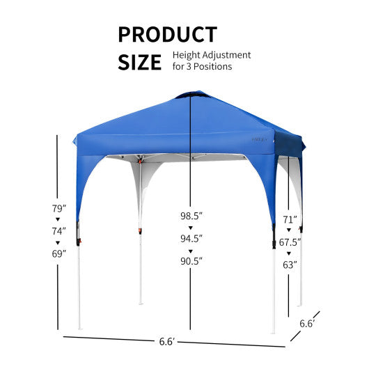 6.6 x 6.6 Feet Outdoor Pop Up Height Adjustable Canopy Tent with Roller Bag-Blue