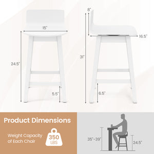 24.5 Inch Swivel Wooden Bar Stools Set of 4 with Rubber Wood Legs and Low Back-White