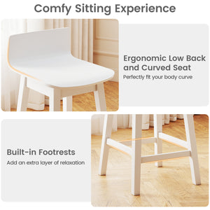 24.5 Inch Swivel Wooden Bar Stools Set of 4 with Rubber Wood Legs and Low Back-White