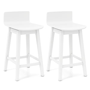 24.5 Inch Swivel Wooden Bar Stools Set of 2 with Rubber Wood Legs and Low Back-White