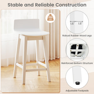 24.5 Inch Swivel Wooden Bar Stools Set of 2 with Rubber Wood Legs and Low Back-White