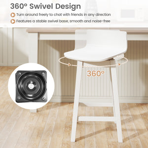 24.5 Inch Swivel Wooden Bar Stools Set of 2 with Rubber Wood Legs and Low Back-White