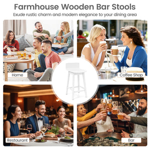 24.5 Inch Swivel Wooden Bar Stools Set of 2 with Rubber Wood Legs and Low Back-White