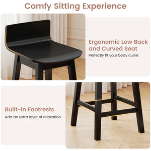 24.5 Inch Swivel Wooden Bar Stools Set of 2 with Rubber Wood Legs and Low Back-Black