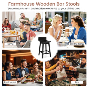 24.5 Inch Swivel Wooden Bar Stools Set of 2 with Rubber Wood Legs and Low Back-Black