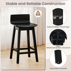 24.5 Inch Swivel Wooden Bar Stools Set of 2 with Rubber Wood Legs and Low Back-Black