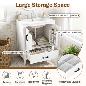 24.5" Modern Bathroom Vanity with Sink 2 Doors and Drawer-White