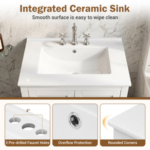 24.5" Modern Bathroom Vanity with Sink 2 Doors and Drawer-White