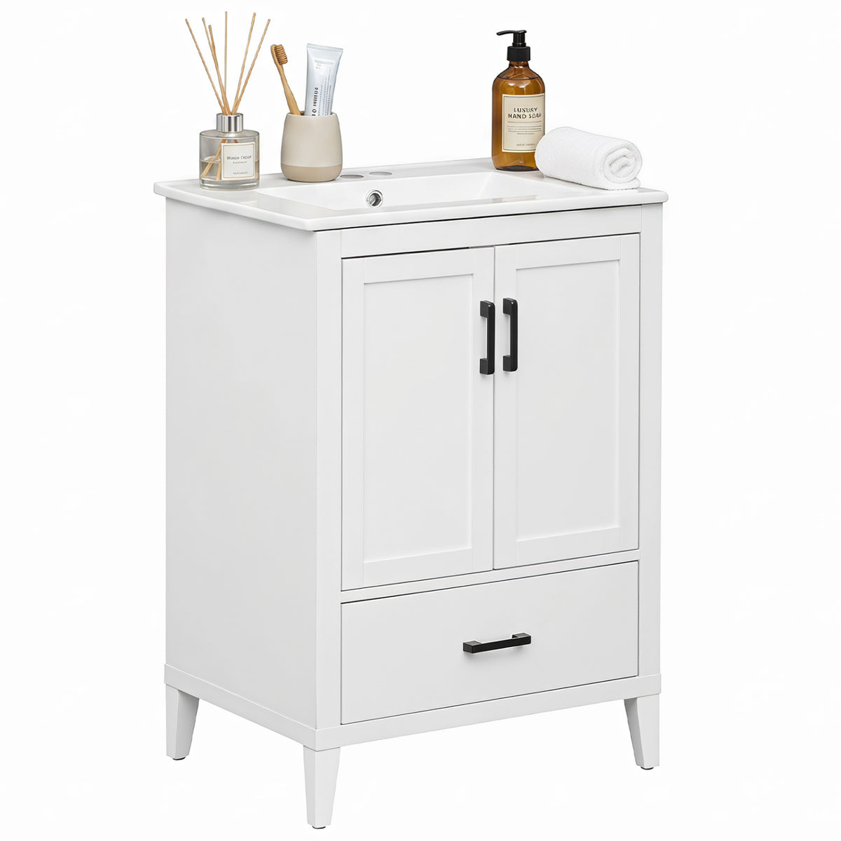 24.5" Modern Bathroom Vanity with Sink 2 Doors and Drawer-White
