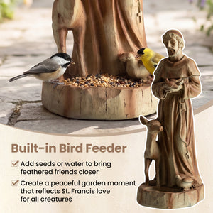 24.5 inch St. Francis Statue with Bird Feeder Saint Francis of Assisi with Animals Sculpture-Rustic Brown