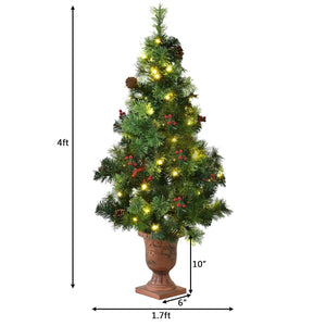 LED Christmas Tree with Red Berries Pine Cones-4 Feet