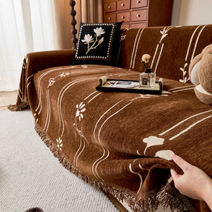 Chenille Jacquard Sofa Throw Cover with Tassel Soft Thick Couch Protector Blanket