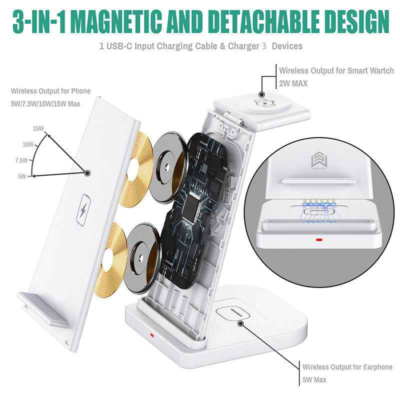 3-in-1 Fast Wireless Charging Stand for Phones, Apple Watch & AirPods by Infinite Basics