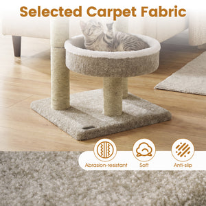 24" Cat Tower with 2 Plush Perches  Scratching Posts and Dangling Ball-Beige
