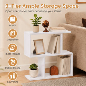 24 Inch 3-Tier Geometric Bookshelf with Thick Foot Pads-White