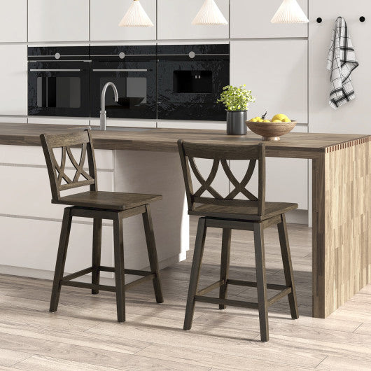 24/29 Inch Bar Stool Set of 2 Wooden Bar Chairs with Rubber Wood Frame-24 inches