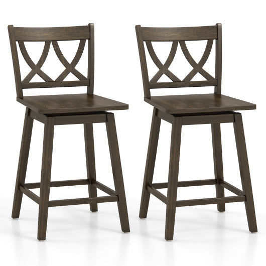 24/29 Inch Bar Stool Set of 2 Wooden Bar Chairs with Rubber Wood Frame-24 inches