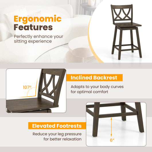 24/29 Inch Bar Stool Set of 2 Wooden Bar Chairs with Rubber Wood Frame-24 inches