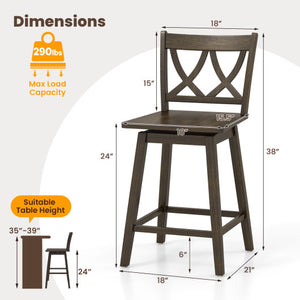24/29 Inch Bar Stool Set of 2 Wooden Bar Chairs with Rubber Wood Frame-24 inches