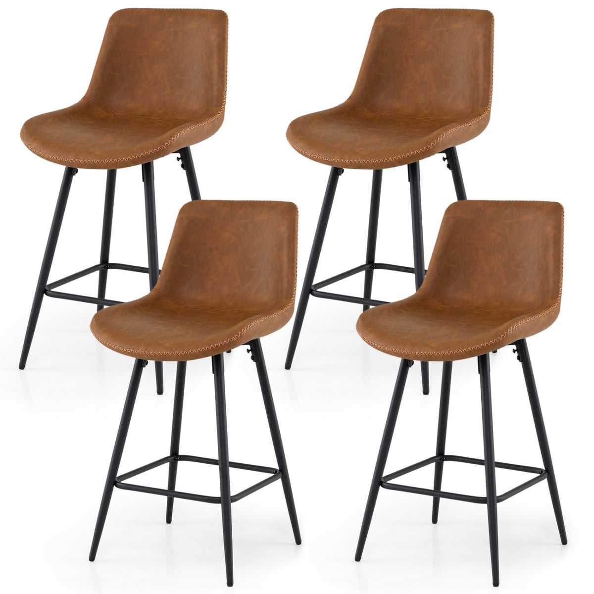 24 Inch Bar Stools Set of 4 with Backs and Footrests-Brown