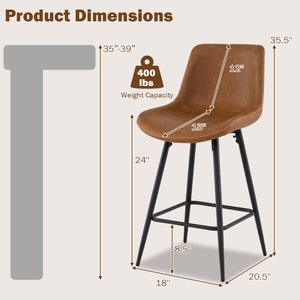 24 Inch Bar Stools Set of 4 with Backs and Footrests-Brown